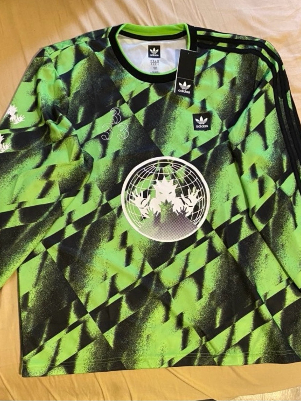 Adidas Neon Green and Black Graphic Long-Sleeve jersey For Mens